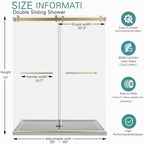 55-60" W x 72" H Frameless Double Sliding Shower Door - Image 2