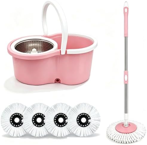 Spin Mop and Bucket with Wringer, 4 Refill Heads by Unknown