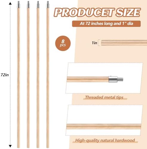 Barydat 8 Pack 72 Inch Lacquered Wood Broom Handle Bulk - Image 2