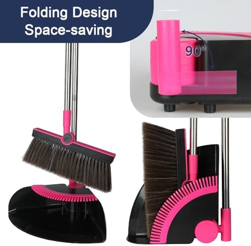 Triangular Indoor Broom and Dustpan Comb Set, 180° Rotating, Soft Bristle Long - Image 3