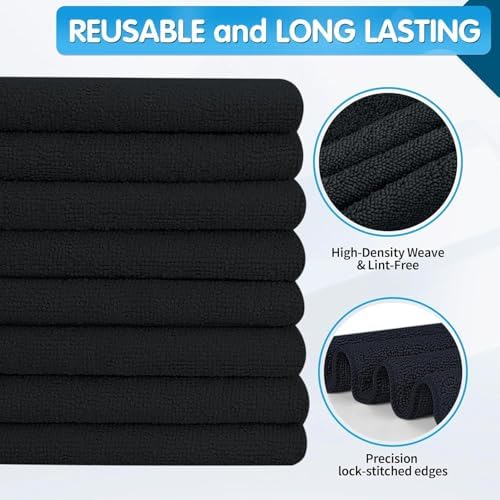 FIXSMITH Black Microfiber Cleaning Cloth -Pack of 24, Highly Absorbent Cleaning - Image 3