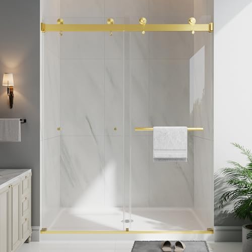 61-66"W x 78"H Frameless Double Sliding Shower Doors Brushed Gold by EASYWORC