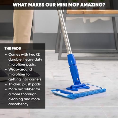9" Mini Microfiber Mop System for Tight Spaces & Walls | Flat Floor Mop | - Image 4