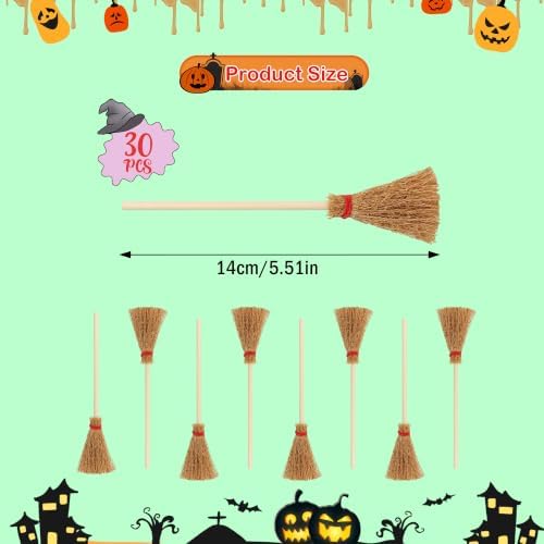 30Pcs Mini Witch Brooms Halloween Hanging Straw Broomstick Party Decor - Image 2