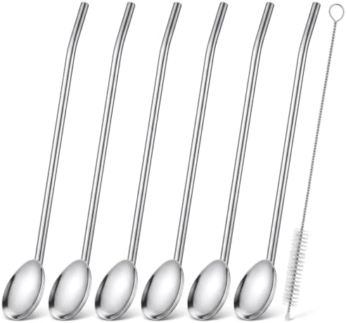 Stainless Steel Spoon Straws 6 Pack, 2 in 1 Snow Cone Straws by Unknown