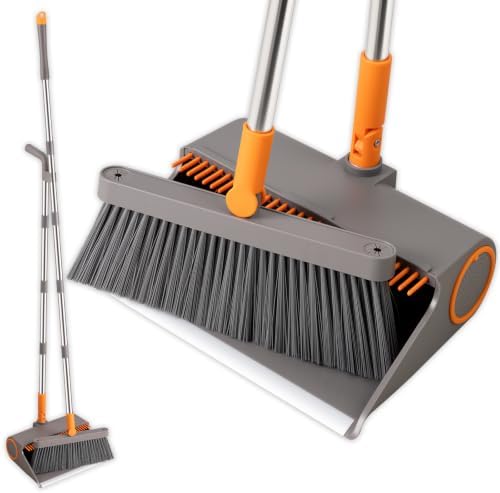 Mitclear Broom and Dustpan Set, Retractable Self-Cleaning Comb Teeth by Mitclear