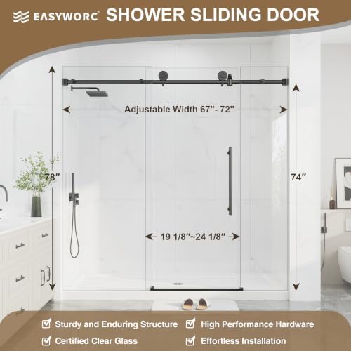 67"-72" W X 78" H Frameless Glass Shower Doors Matte Black - Image 6