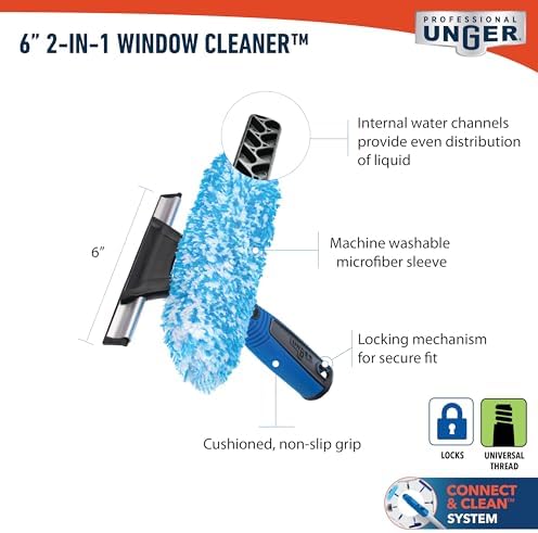 Unger Professional Connect and Clean 2-in-1 Squeegee and Scrubber, 6” Window - Image 6