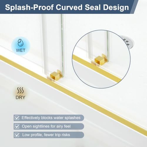 61-66"W x 78"H Frameless Double Sliding Shower Doors Brushed Gold - Image 3