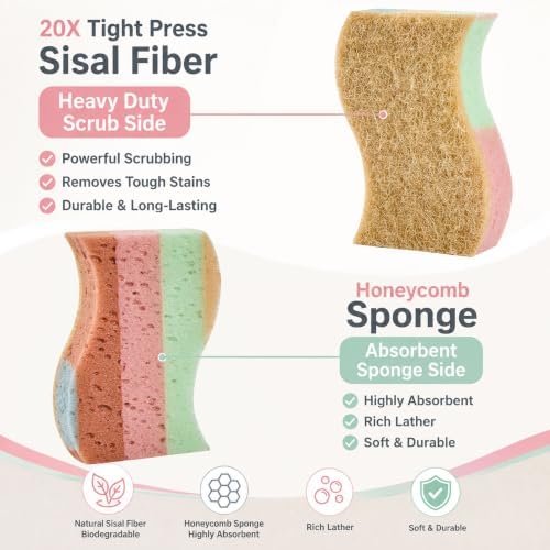 Color Kitchen Sponges Heavy Duty Kitchen Cleaning Scrubbing 5 Pack - Image 3