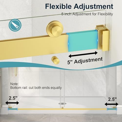 KPUY Frameless Double Sliding Shower Door 43-48" x 76", Brushed Gold - Image 6