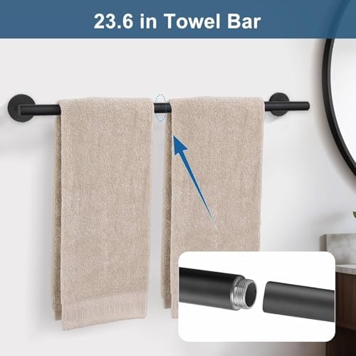 5 Pieces Matte Black Bathroom Hardware Accessories Set, Bathroom 23.6 Inch - Image 2