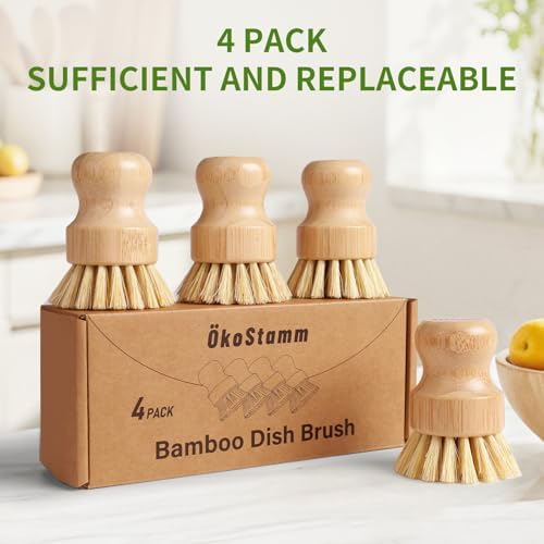 4 Pack Bamboo Dish Brush with Sisal Bristles - Image 6