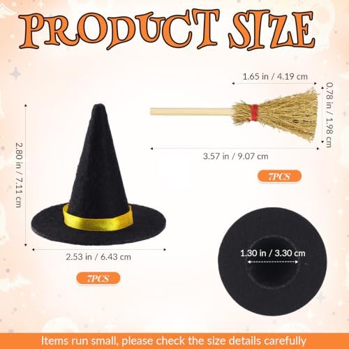 Mini Witch Hats and Brooms Halloween Straw Decorations - Image 2