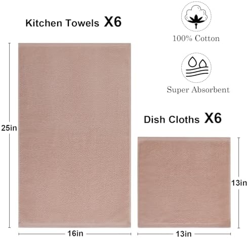 12 Pack Kitchen Towels and Dishcloths Set, 100% Cotton Soft and Absorbent - Image 2