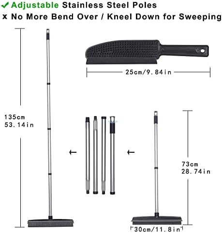 Rubber Broom with Squeegee Fur and Long Handle, Carpet Rake and Lint Brush Set - Image 4