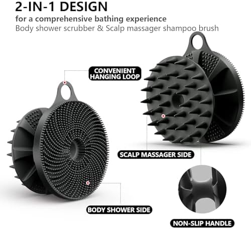 2 in 1 Shower Brush, BEAUTAIL Silicone Body Scrubber & Scalp Massager - Image 2