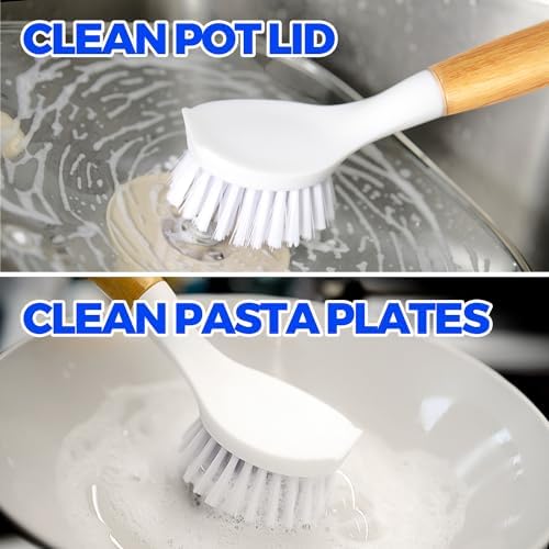 Holikme 3 Pack Dish Brush with Bamboo Handle Cleaning Brush - Image 3