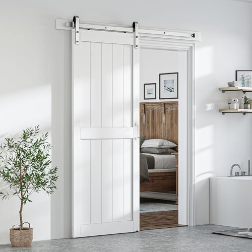 SMARTSTANDARD 36" x 84" White Sliding Barn Door by SMARTSTANDARD