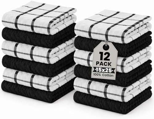 GOLD TEXTILES Kitchen Towels 12 Pack, Waffle Weave Cotton by GOLDTEXTILES
