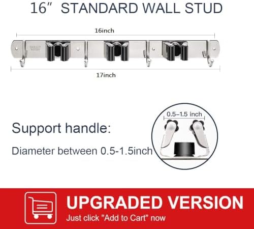 IMILLET 2 Pack Broom Holder Wall Mount Stainless Steel Mop Organizer - Image 3