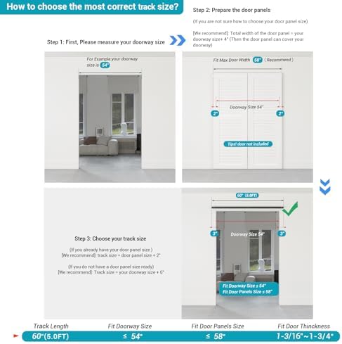 60" Bi-Folding Sliding Barn Door Hardware Track Kit, Smoothly&Quietly, Side - Image 3