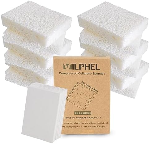 12 Pack White Soft Natural Plant Based Compressed Cellulose Sponges by NaturalSponges