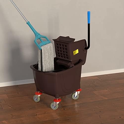 35 Qt. Brown Mop Bucket & Side Press Wringer Combo - Image 2