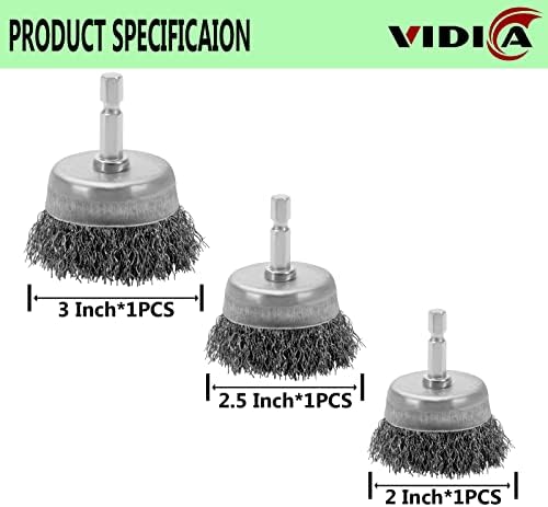 VIDICA Wire Brush Set 20 Pcs, 1/4 Inch Hex Shank Wheel - Image 3