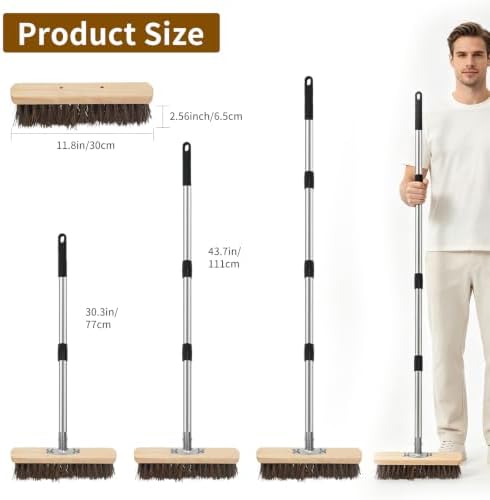 Heavy Duty Deck Brush with Long Handle, Stiff Natural Palmyra Bristles - Image 3