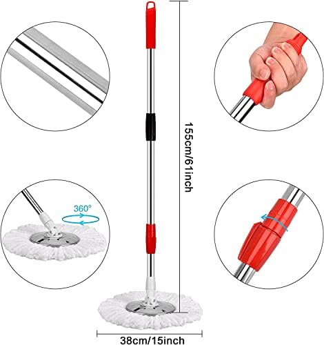 Spin Mop and Bucket with Wringer Set, 6 Mop Refills - Image 3
