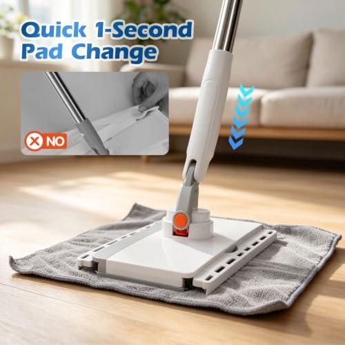 Masthome Hands Free Snap Grip Clamp Flat Mop. Includes 2 Microfiber Cloths - Image 2