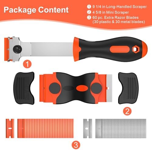 Ywmoml 3 Pack Razor Blade Scraper Set, Includes 30 Plastic & 30 Metal Blades - Image 3