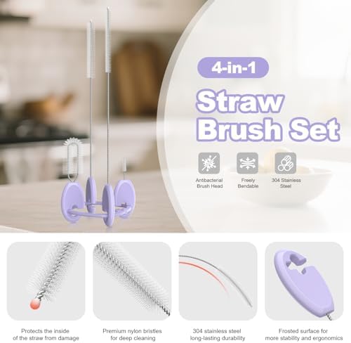 YOTIME 4in1 Straw Cleaner Brush Set, Reusable Standing Straw Brushs - Image 3