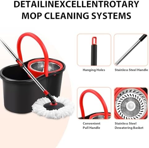Spin Mop and Bucket with Wringer Set, 360° Mop and Bucket System with One - Image 4