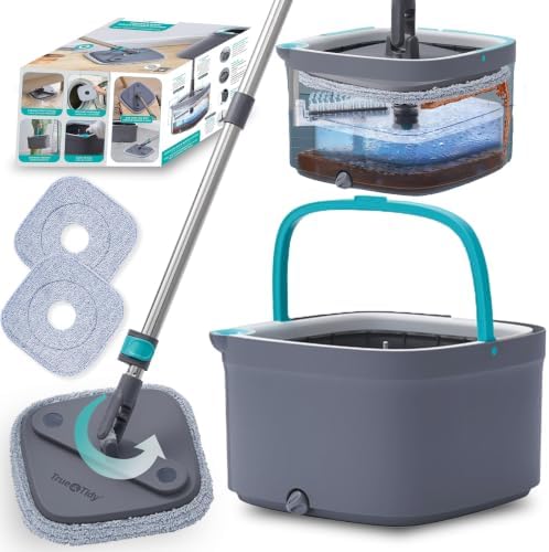 True & Tidy True Clean Spin Mop & Bucket System – Dual Compartment Design by TrueTidy