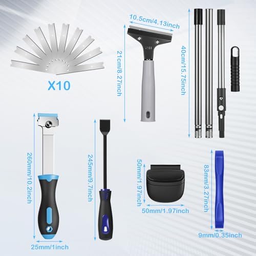 Tallew 12 Pcs Floor Scraper Tool Set 52" Long Handle Metal Razor - Image 3