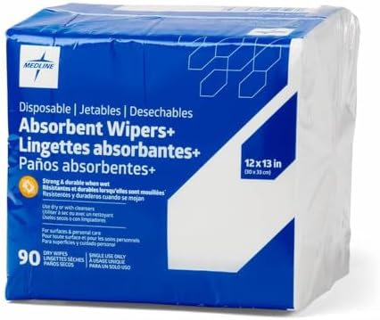 Medline Absorbent Wipers+, Disposable Heavy Duty Dry Wipes, 12 in x 13 in by Medline