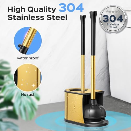 HAMITOR Toilet Plunger and Brush Set: 2 in 1 Stainless Steel Combo - Image 3