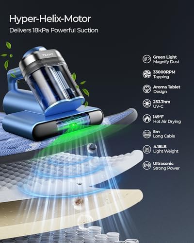 Teant Bed Mattress Vacuum, 18 kPa & Green Light Dust Detection - Image 3