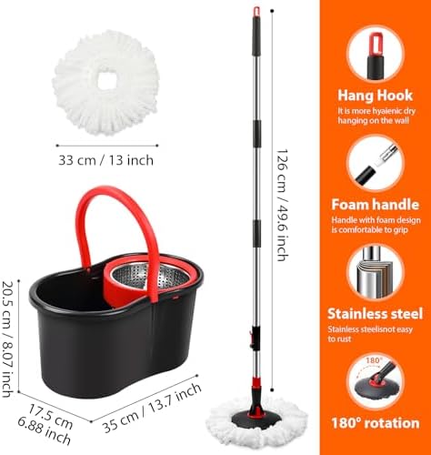 Spin Mop and Bucket with Wringer Set, 360° Mop and Bucket System with One - Image 2