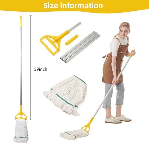 Commercial Industrial Mop with 59" Long Handle & 3 Replacement Mop Heads - Image 2