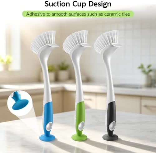 SetSail Dish Brush with Handle Suction Cup Kitchen Scrub Brush 3 Pack - Image 3
