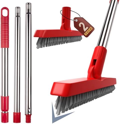 2 Pack Grout Brush with Long Handle, Swivel Cleaning Grout Line Scrubber by ITTAHO