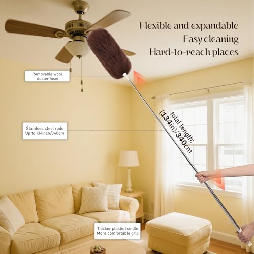 Extendable Lambswool Duster Stainless Steel Handle 133" Removable Feather Duster - Image 6