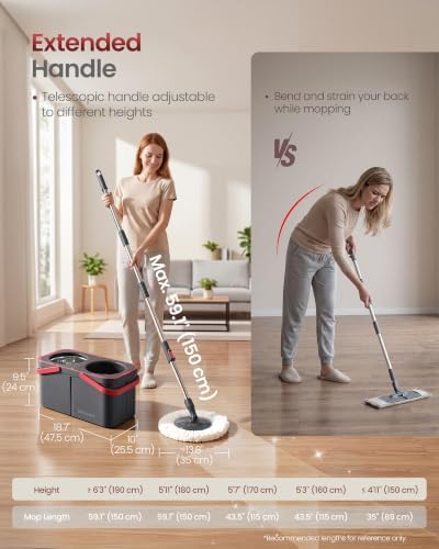 SONGMICS Spin Mop and Bucket Set, 2 Washable Microfiber Mop Heads - Image 6