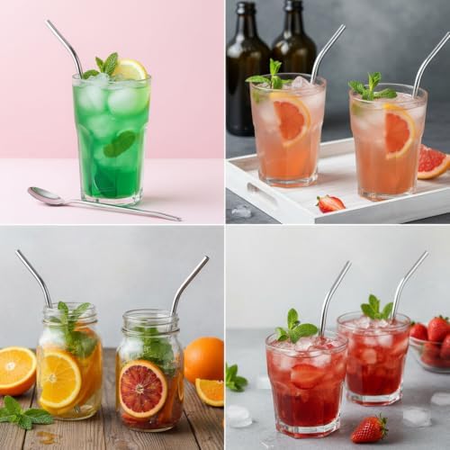 Stainless Steel Spoon Straws 6 Pack, 2 in 1 Snow Cone Straws - Image 5