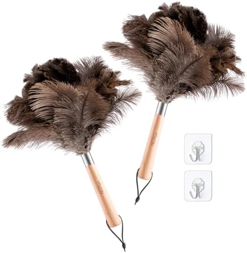 2 Pack Ostrich Feather Dusters for Cleaning by Nicemiya