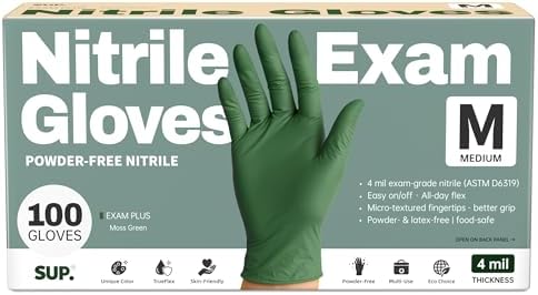 Nitrile+ SUP Exam Plus Gloves, Powder-Free Disposable Moss Green by SUP