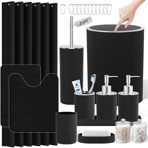 Black Bathroom Accessories Set Complete by LetUsMakeHomeYourFavoriteDestination